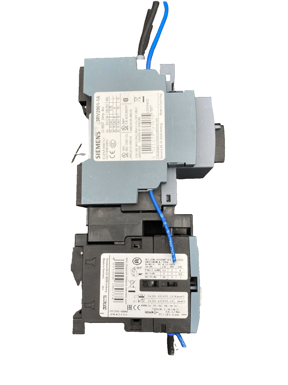 SIEMENS 3RV2011 - 1HA10 + 3RT2015 - 1BB41 CIRCUIT BREAKER x2pc - KLR Automation