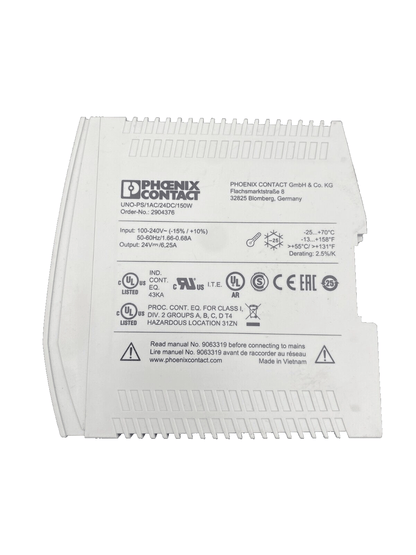 PHOENIX CONTACT UNO POWER 2904376 UNO - PS/1AC/24DC/150W - KLR Automation