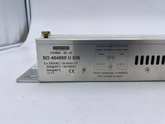 1pc x SCHAFFNER FS58866 - 30 - 47 SO U 036 464868 3x550VAC 50 - 60Hz - KLR Automation