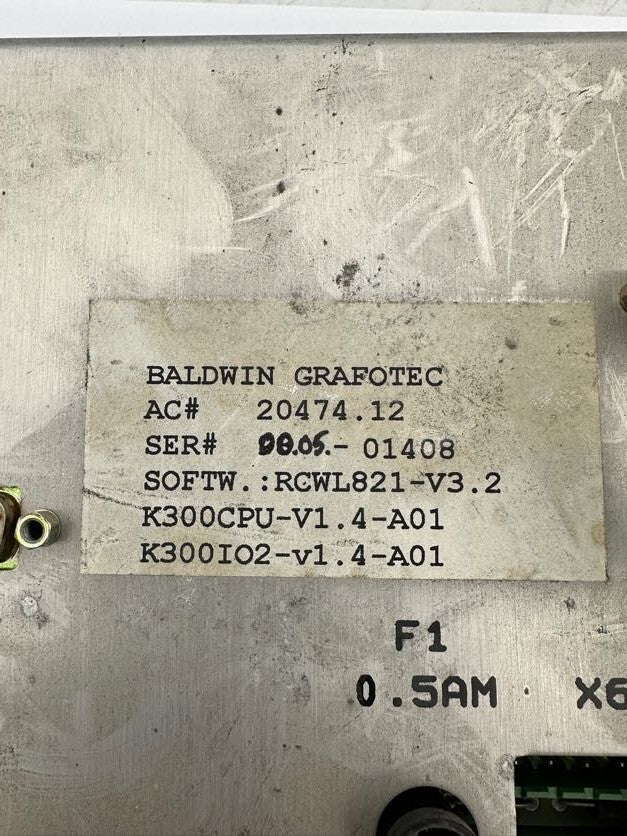 1pc x BALDWIN GRAFOTEC 20474.12 RGWL821 - V3.2 K300CPU - V1.4 - A01 + KSR 13 084B6128 - KLR Automation