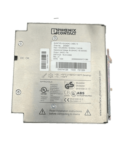 PHOENIX CONTACT 2938581 QUINT - PS - 100 - 240AC/24DC/5 - KLR Automation