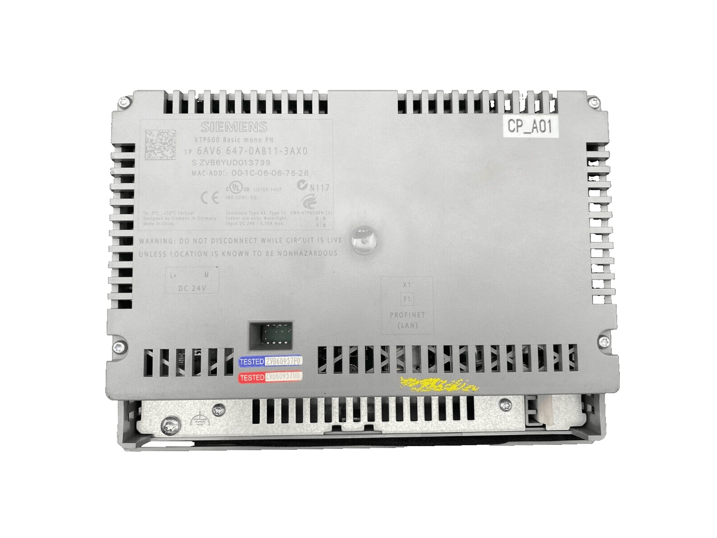 SIEMENS 6AV6 647 - 0AB11 - 3AX0 TOUCH PANEL KTP600 BASIC MONO PN - KLR Automation