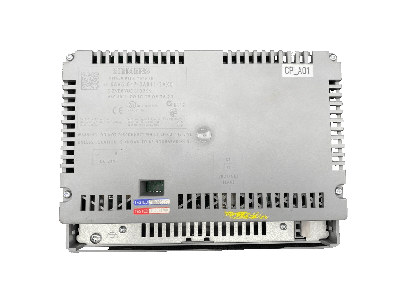 SIEMENS 6AV6 647 - 0AB11 - 3AX0 TOUCH PANEL KTP600 BASIC MONO PN - KLR Automation