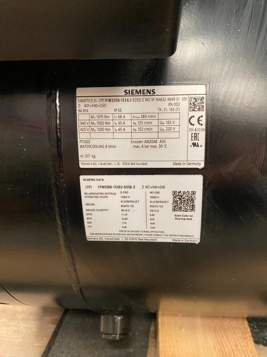 SIEMENS 1FW3206 - 1EE62 - 5DS0 - Z 1FW3 SIMOTICS 3 PT1000 TORQUEMOTOR - KLR Automation