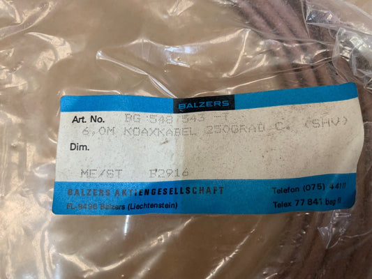 Balzers BG 548 543 - T coaxkabel 250GRAD C 6M ME/ST B2916 - KLR Automation
