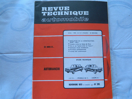 RTA revue technique automobile etat comme neuf AUTOBIANCHI A111-prImula  n  295
