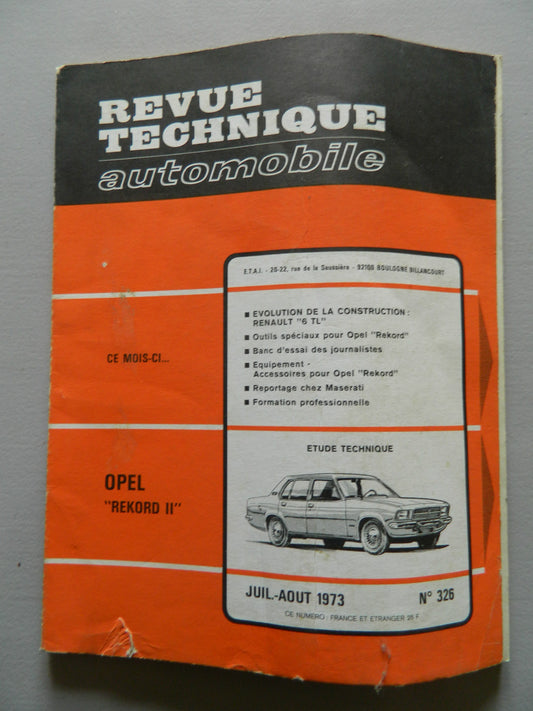 RTA  revue technique automobile etat comme neuf  n 326  opel rekord II