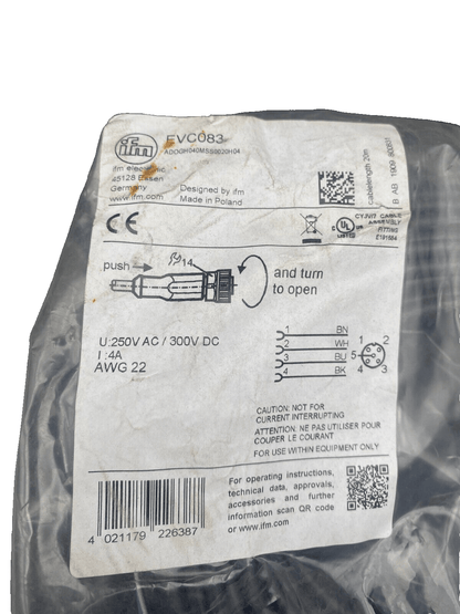 IFM EVC083 250VAC 4A CABLE AVEC PRISE FEMELLE - KLR Automation