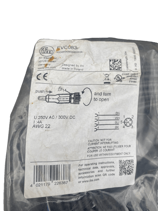 IFM EVC083 250VAC 4A CABLE AVEC PRISE FEMELLE - KLR Automation