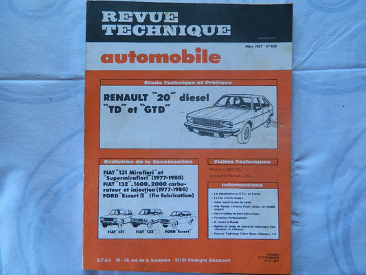 RTA revue technique automobile etat comme neuf RENAULT 20 TD /GTD diesel n 409 - KLR Automation