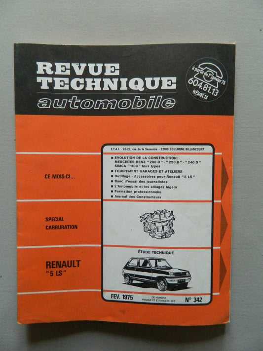 RTA revue technique automobile comme neuf n 342 RENAULT 5 LS - KLR Automation