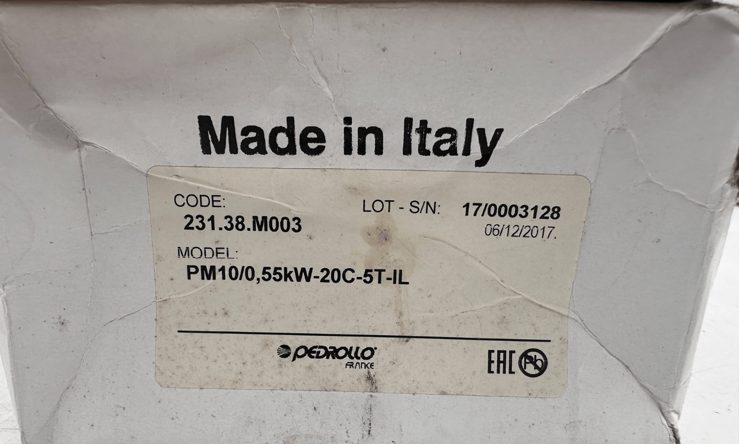 PEDROLLO 231.38.M003 PM10/0,55kW - 20C - 5T - IL CONTROL BOX - KLR Automation