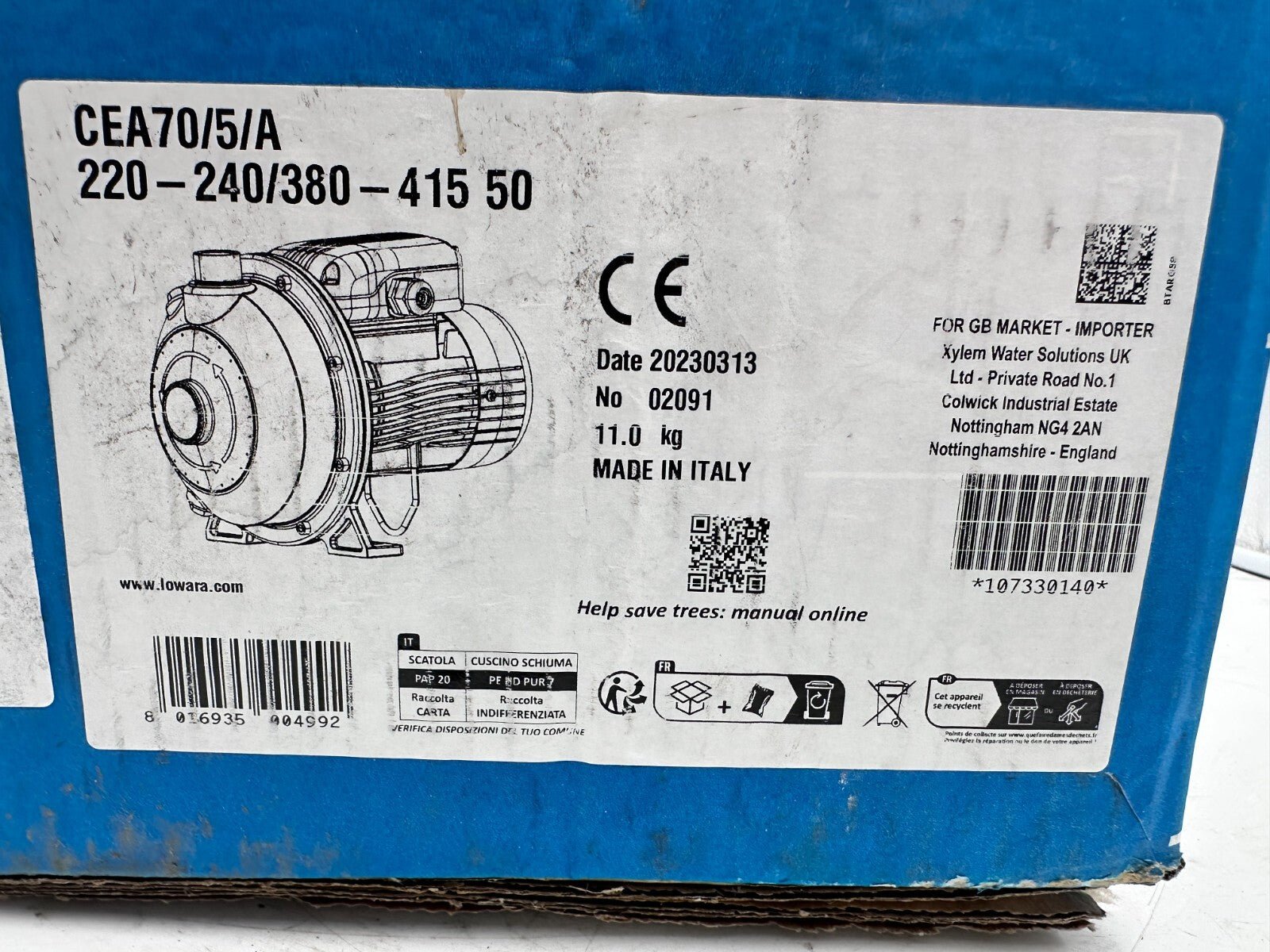 LOWARA CEA70/5/A 220 - 240/380 - 415 50 POMPE CENTRIFUGE - KLR Automation
