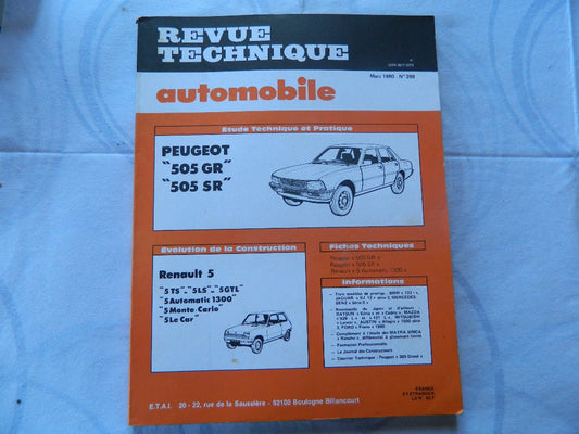 RTA revue technique automobile etat comme neuf PEUGEOT 505 GR - SR n 398 - KLR Automation