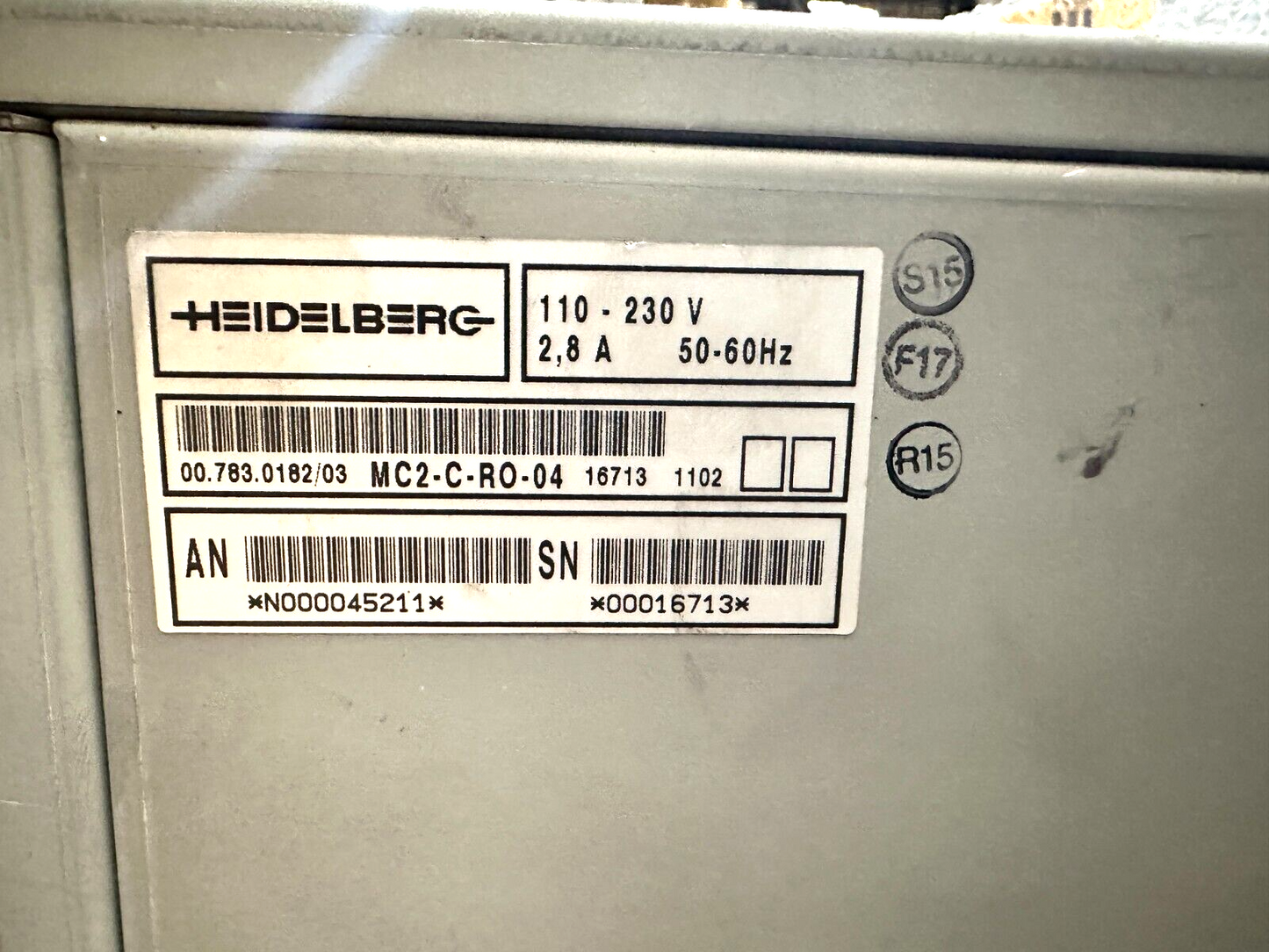 HEIDELBERG CONTROL STATION 110-230V 2.8A 50-60Hz 00.783.0182/03 MC2-C-RO-04