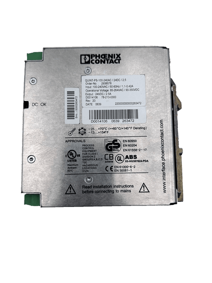 PHOENIX CONTACT 2938578 QUINT - PS - 100 - 240AC 24DC 2.5 QUINT POWER - KLR Automation