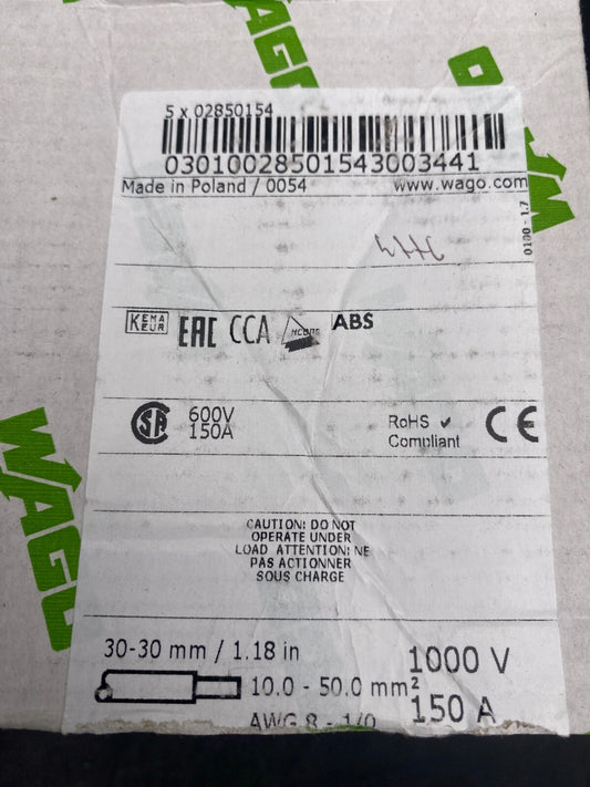 LOT DE 17 WAGO 285 - 150 30 - 30 mm 10 - 50 mm² 1000V 150A BORNE DE PASSAGE 2 CONDUC - KLR Automation