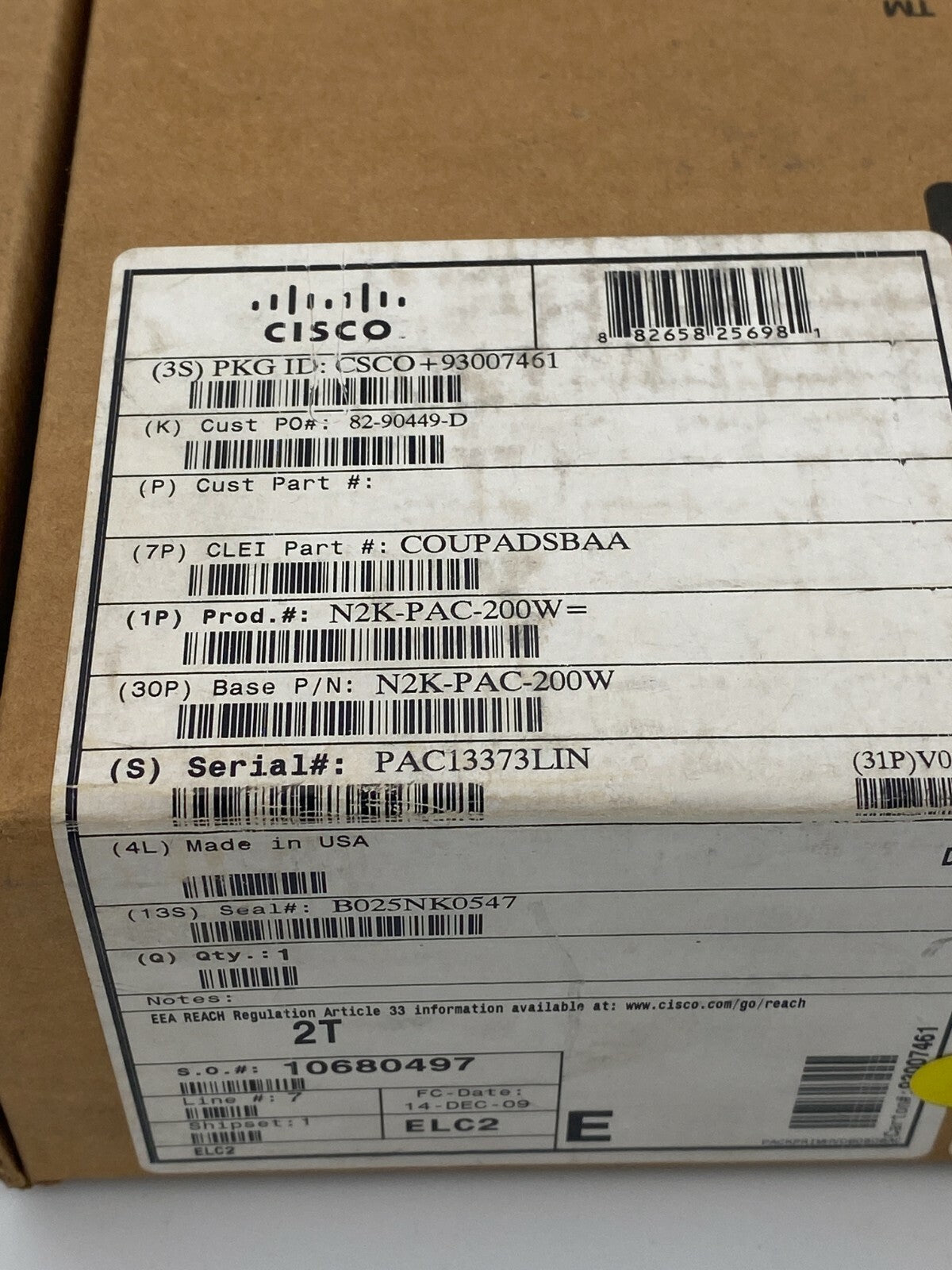 N2K-PAC-200W Cisco N2K-C2148 Series FEX 200W AC Power Supply NOB.