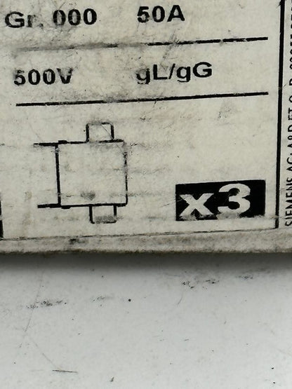 3 pce x SIEMENS CARTOUCHE FUSIBLE 3NA3 820 50A / 500v