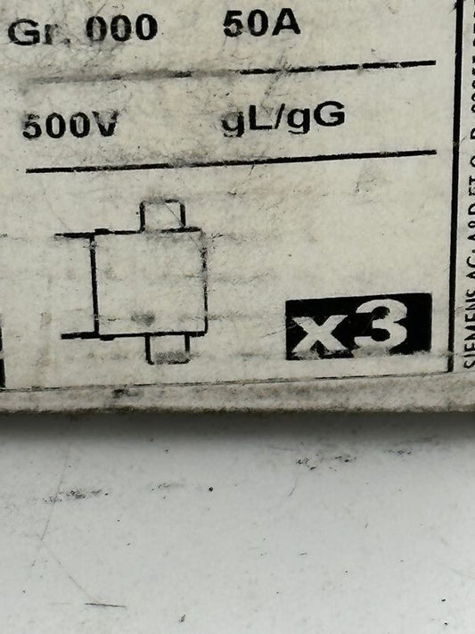 3 pce x SIEMENS CARTOUCHE FUSIBLE 3NA3 820 50A / 500v