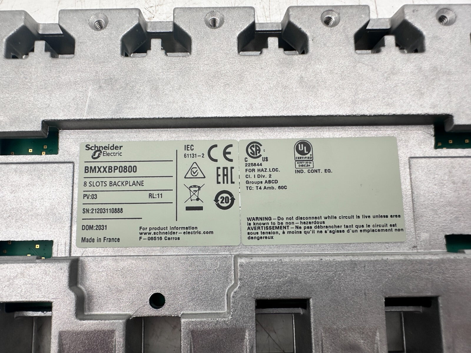 SCHNEIDER ELECTRIC BMXXBP0800 8 SLOTS BACKPLANE PV 03 RL 11 - KLR Automation