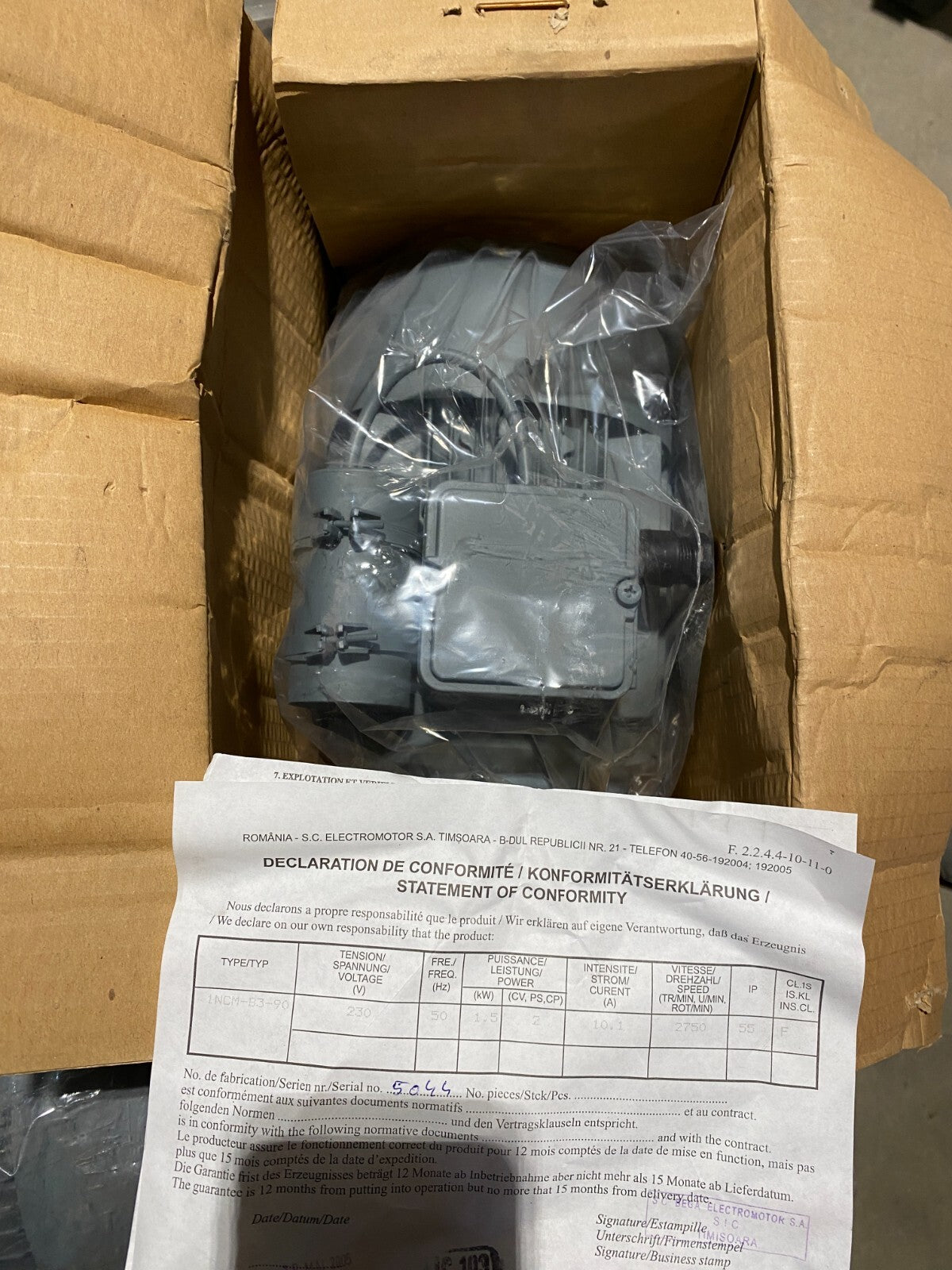 ALMO 5RMA 90S - 2 1 NCM - B3 - 90 1.5kW 10.1A 2750 tr 230V 50Hz MOTEUR MONOPHASE x1pc - KLR Automation