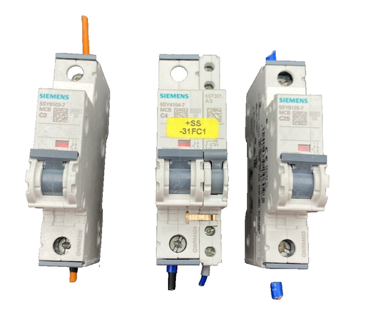 SIEMENS 5SY6103-7 MCB C3 + 5SY4104-7 MCB C4 +5SY6125-7 MCB C25 CIRCUIT BREAKER