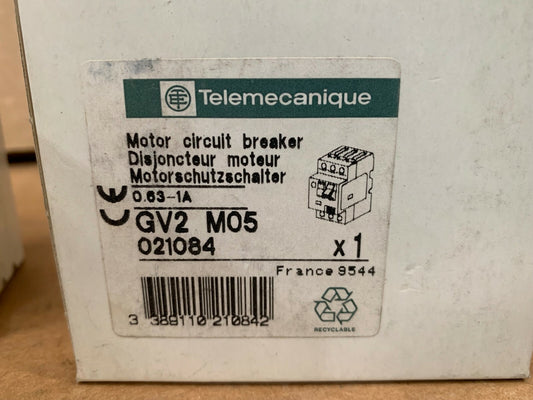 1 x TELEMECANIQUE GV2-M05 MOTOR CIRCUIT BREAKER, 0.63-1A, GV2M05