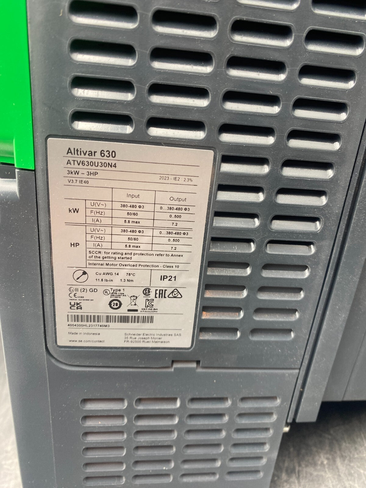 SCHNEIDER ELECTRIC ATV630U30N4 ALTIVAR PROCESS 3kW 3HP 380-480 50/60Hz 075812