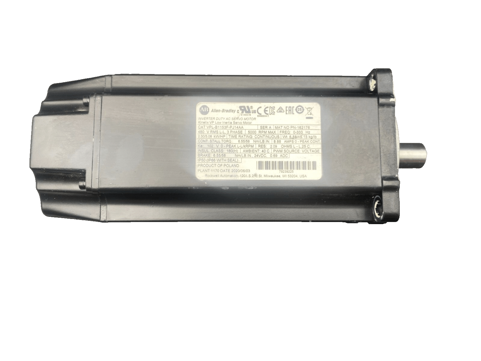 ALLEN - BRADLEY VPL - B1153F - PJ14AA SER A 5000 RPM MAX SERVO MOTOR - KLR Automation