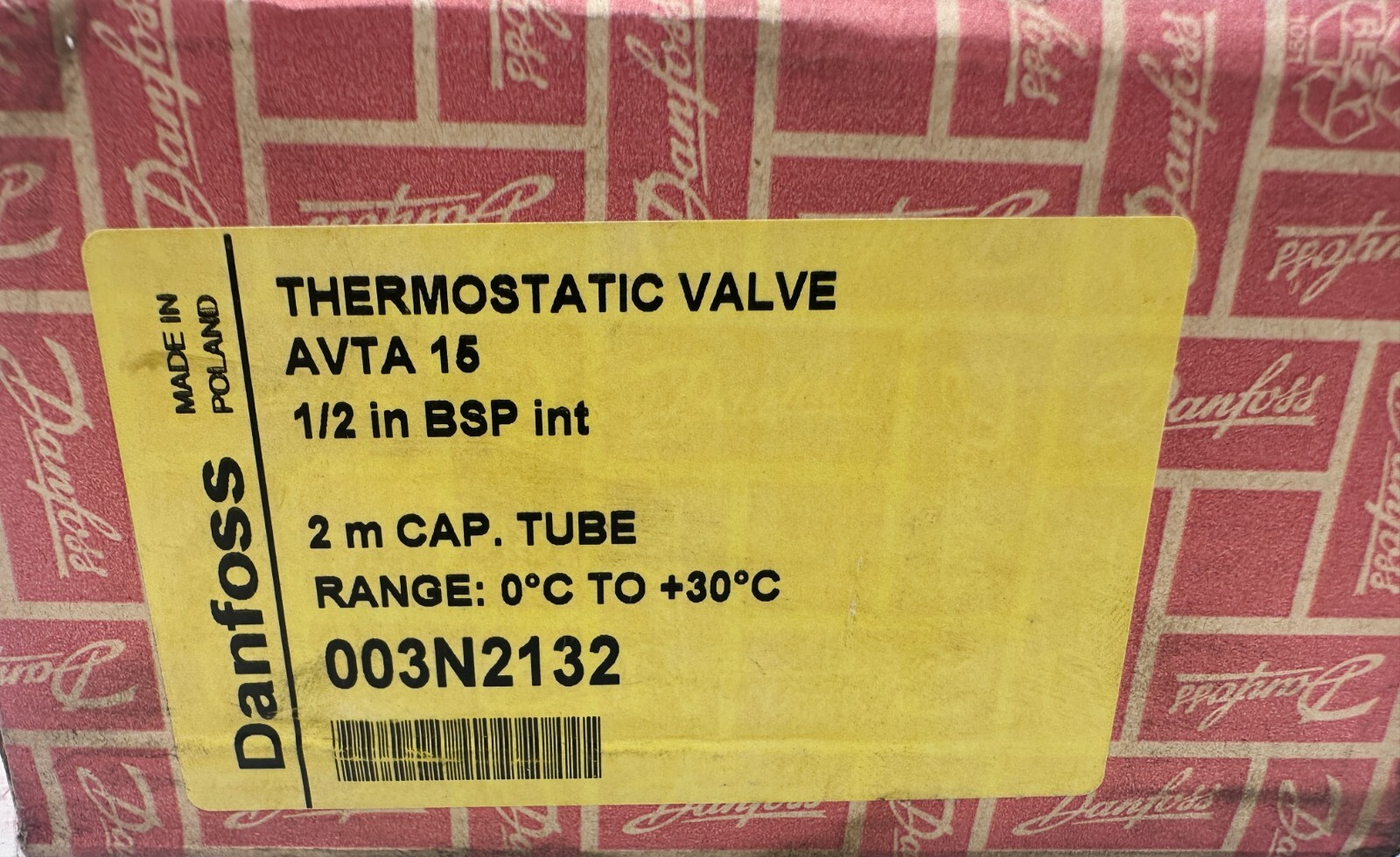 DANFOSS AVTA 15 003N2132 THERMOSTATIC VALVE 1/2 IN BSP INT 2M CAP TUBE 0°C-30°C