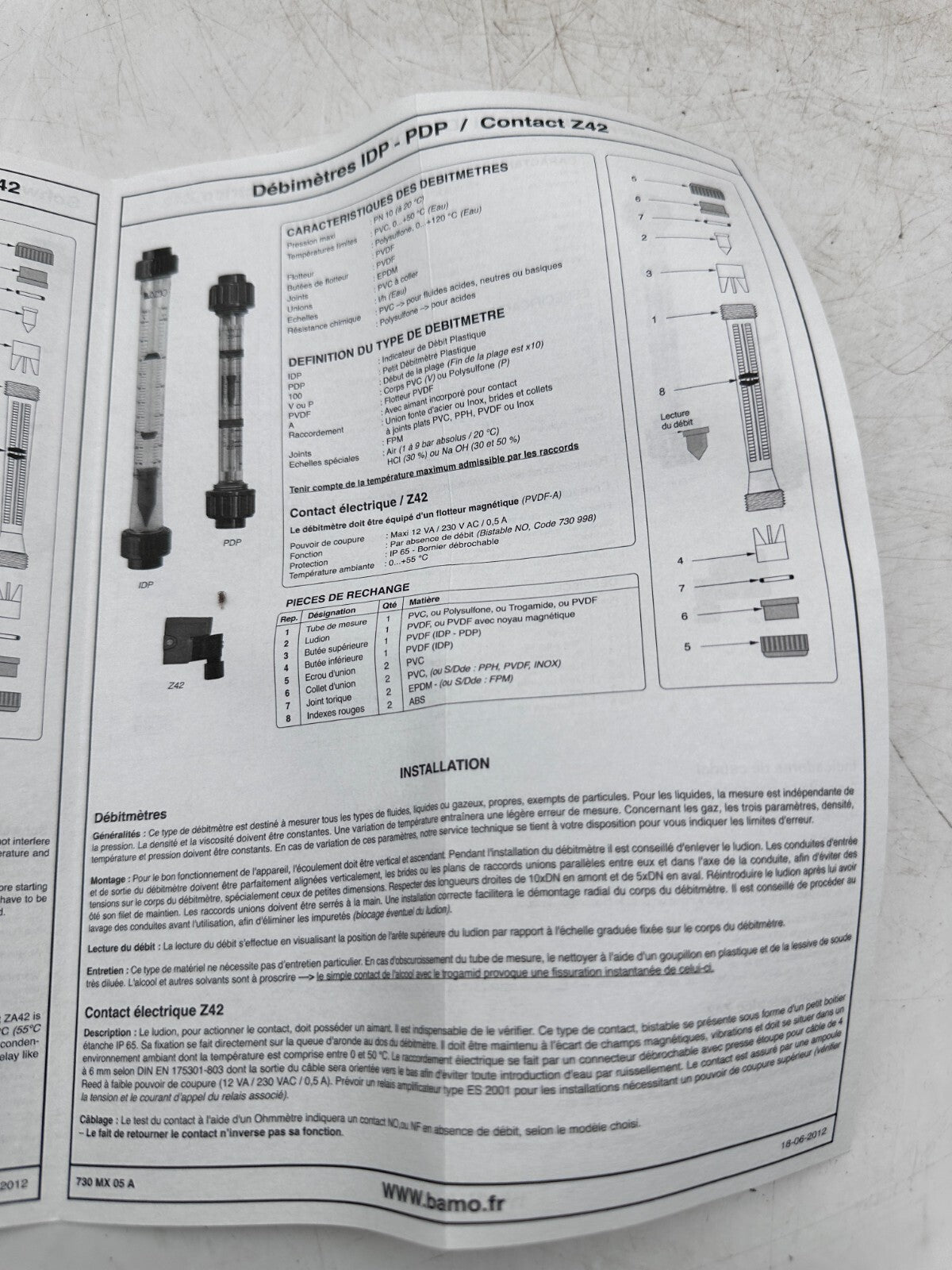 BAMO DEBIMETRE IDP IDP - 100 PVC DN 25 CONTACT Z42 - KLR Automation