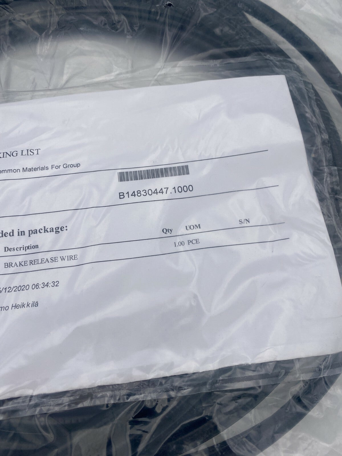 Elevator parts lift Kone elevator BRAKE RELEASE WIRE/ CABLE KM917848G02 - KLR Automation