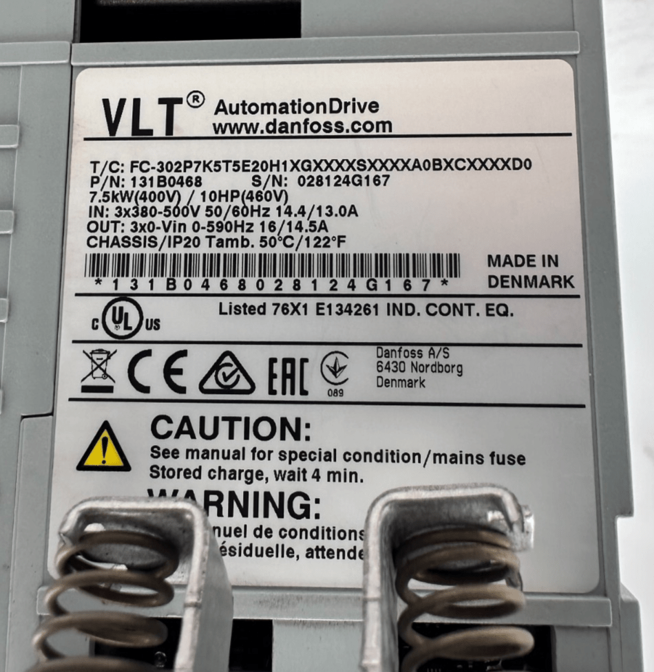 DANFOSS VLT 131B0468 FC - 302P7K5T5E20H1XGXXXXA0BXCXXXXD0 7.5kW (400V) - KLR Automation