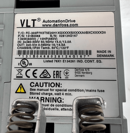 DANFOSS VLT 131B0468 FC - 302P7K5T5E20H1XGXXXXA0BXCXXXXD0 7.5kW (400V) - KLR Automation