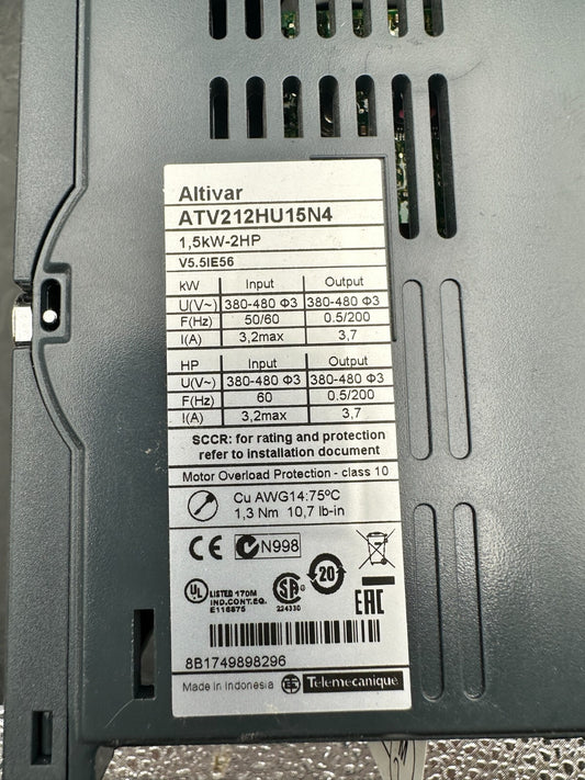 Schneider Elec Altivar ATV212HU15N4 1,5kW,2HP 380/480V Varible Frequency Drive - KLR Automation