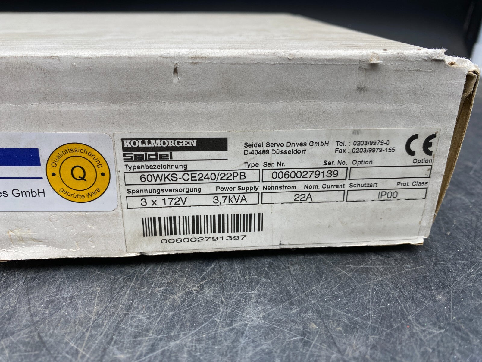 SEIDEL 60WKS - CE240/22PB 3x172V 3.7kVA 22A IP00 NEW IN BOX - KLR Automation