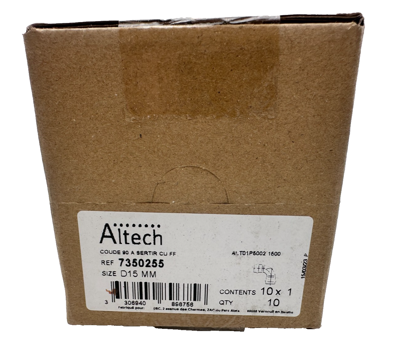 ALTECH 7350255 D15 MM COUDE 90° A SERTIR CU FF BOITE DE 10pc