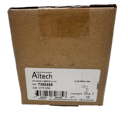 ALTECH 7350255 D15 MM COUDE 90° A SERTIR CU FF BOITE DE 10pc