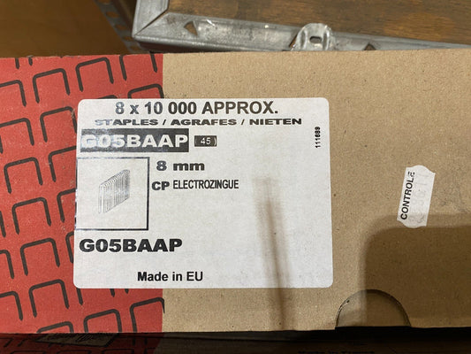 SENCO G05BAAP AGRAFES 8mm CP ELECTROZINGUE CARTON DE 80000pcs x1pc - KLR Automation