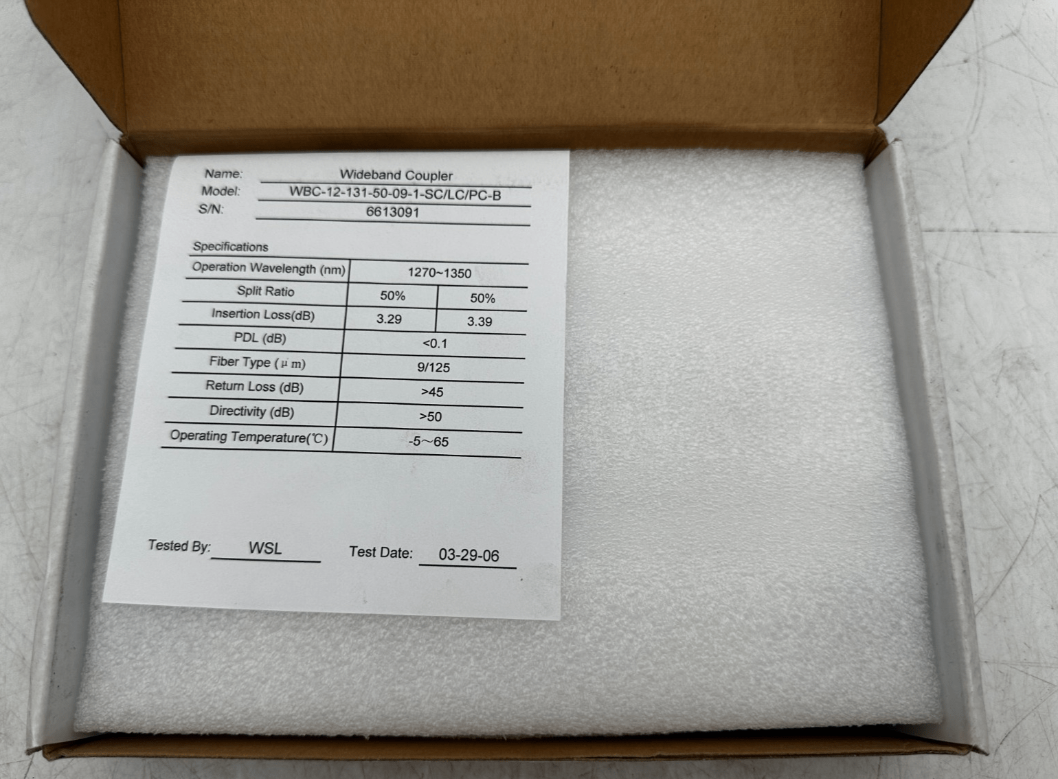 WBC - 12 - 131 - 50 - 09 - 1 - SC/LC/PC - B OPTICAL COUPLER 50/50 - KLR Automation