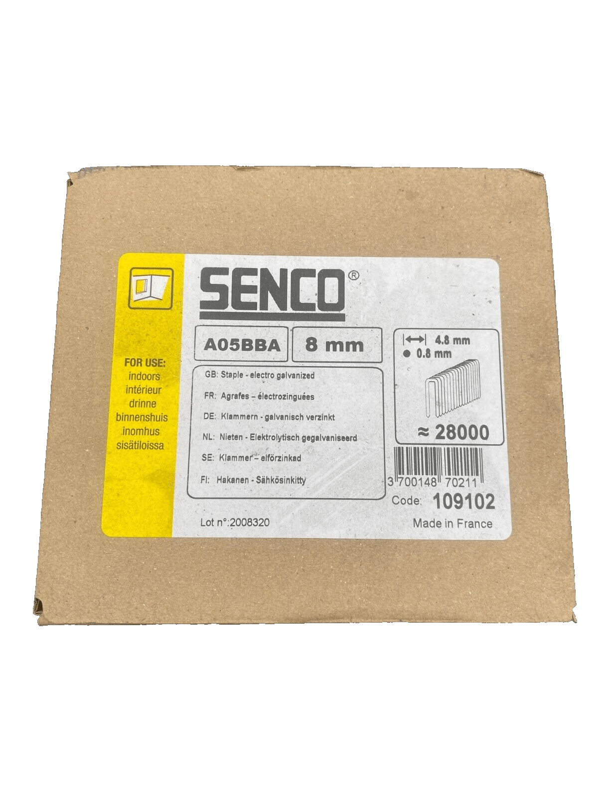 SENCO A05BBA 8mm AGRAFES ELECTROZINGUEES 28000pcs x1pc - KLR Automation