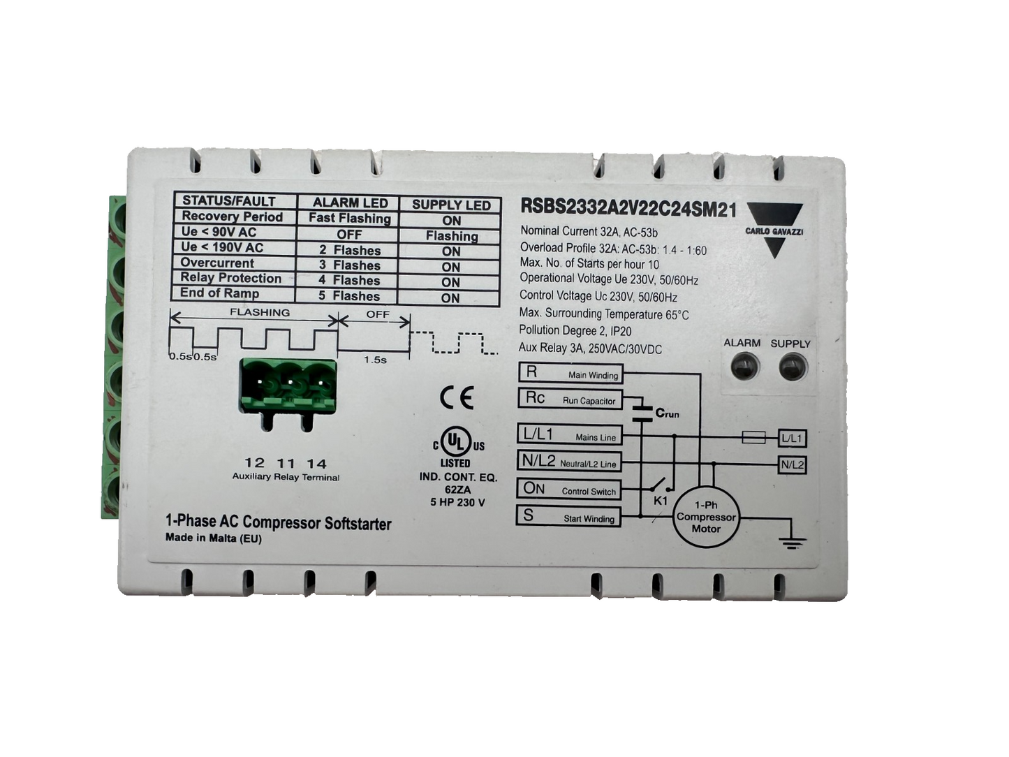 CARLO GAVAZZI RSBS2332A2V22C24SM21 1-PHASE AC COMPRESSOR SOFTSTARTER x1pc