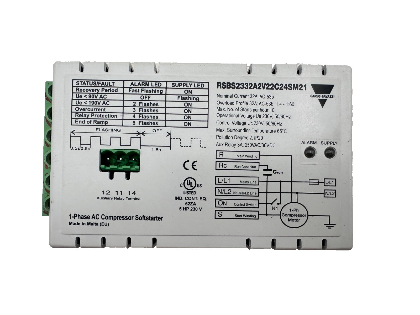 CARLO GAVAZZI RSBS2332A2V22C24SM21 1-PHASE AC COMPRESSOR SOFTSTARTER x1pc