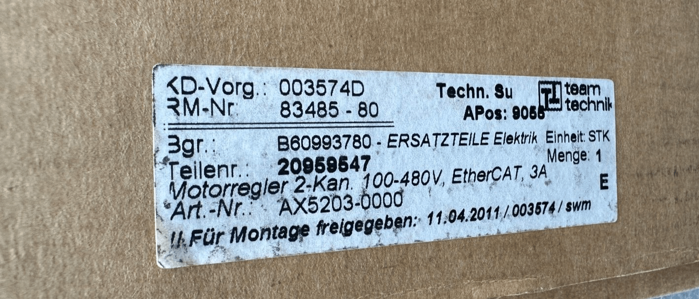 BECKHOFF AX5203 - 0000 COMPACT SERVO DRIVE - KLR Automation