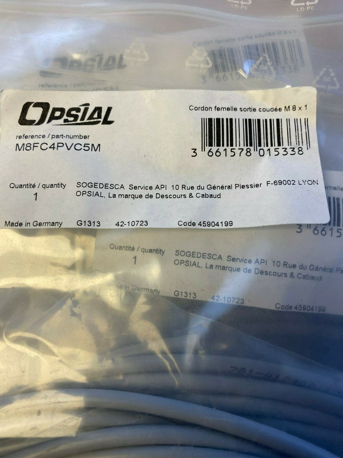 Lot de 13 x pc OPSIAL CORDON M8 FEMELLE COUDE 4P PUR 5M OPSIAL M8FC4PVC5M