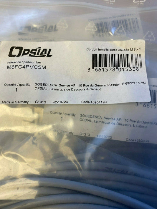 Lot de 13 x pc OPSIAL CORDON M8 FEMELLE COUDE 4P PUR 5M OPSIAL M8FC4PVC5M