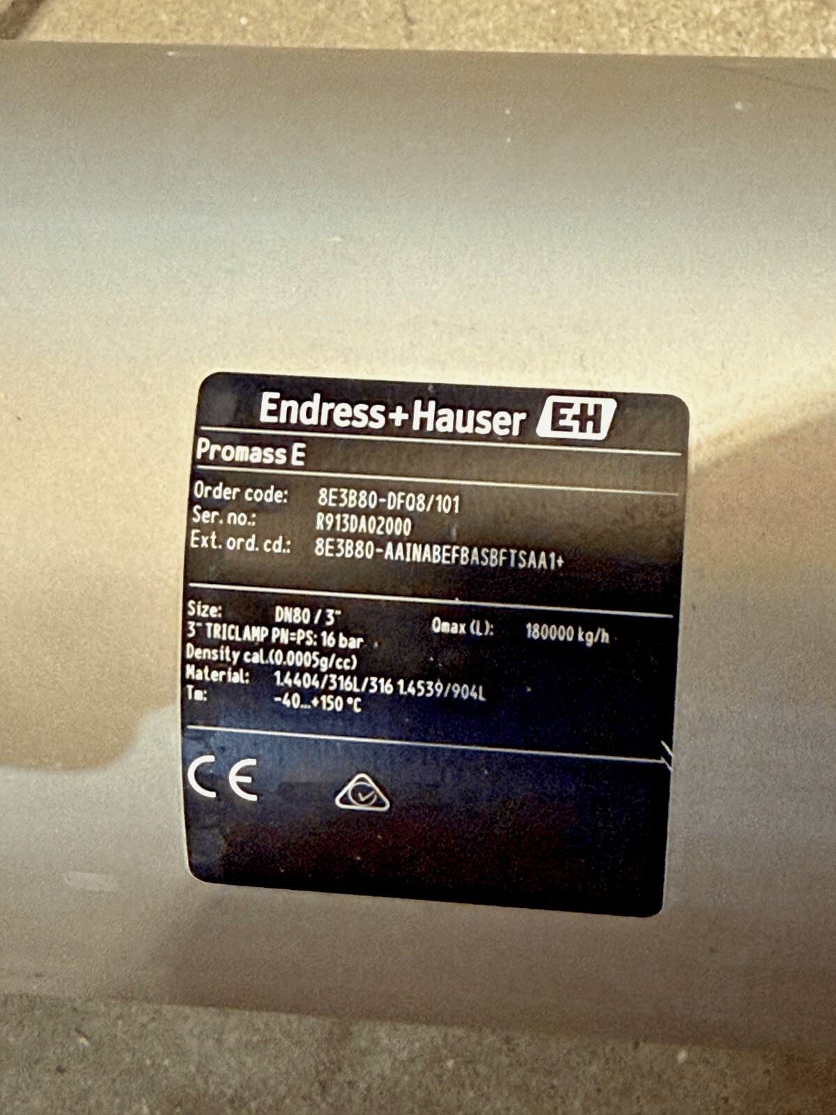 E+H Proline Promass E 300 Coriolis Flow Meter 8E3B80 - AAINABEFBASBFTSAA1+ - KLR Automation