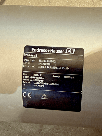 E+H Proline Promass E 300 Coriolis Flow Meter 8E3B80 - AAINABEFBASBFTSAA1+ - KLR Automation