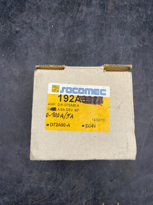 SOCOMEC 192A AMPEREMETRE DIN D72A90-A 0-100A/5A DEV. 90D